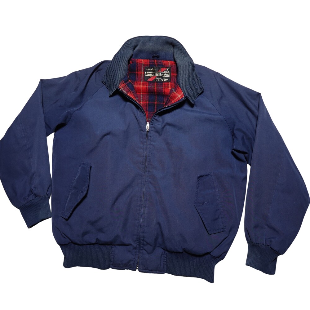 Vintage Sears The Men's Store Jacket Mens Large Blue Flannel Lined Bomber